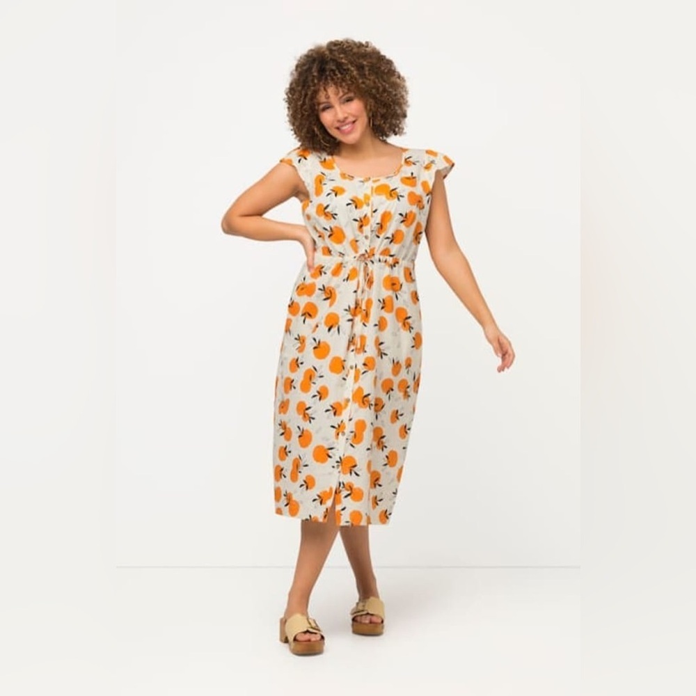 Linen Fruit Orange Tropical Dress Plus‎ Size 16/18 Lightweight Beach Vacation